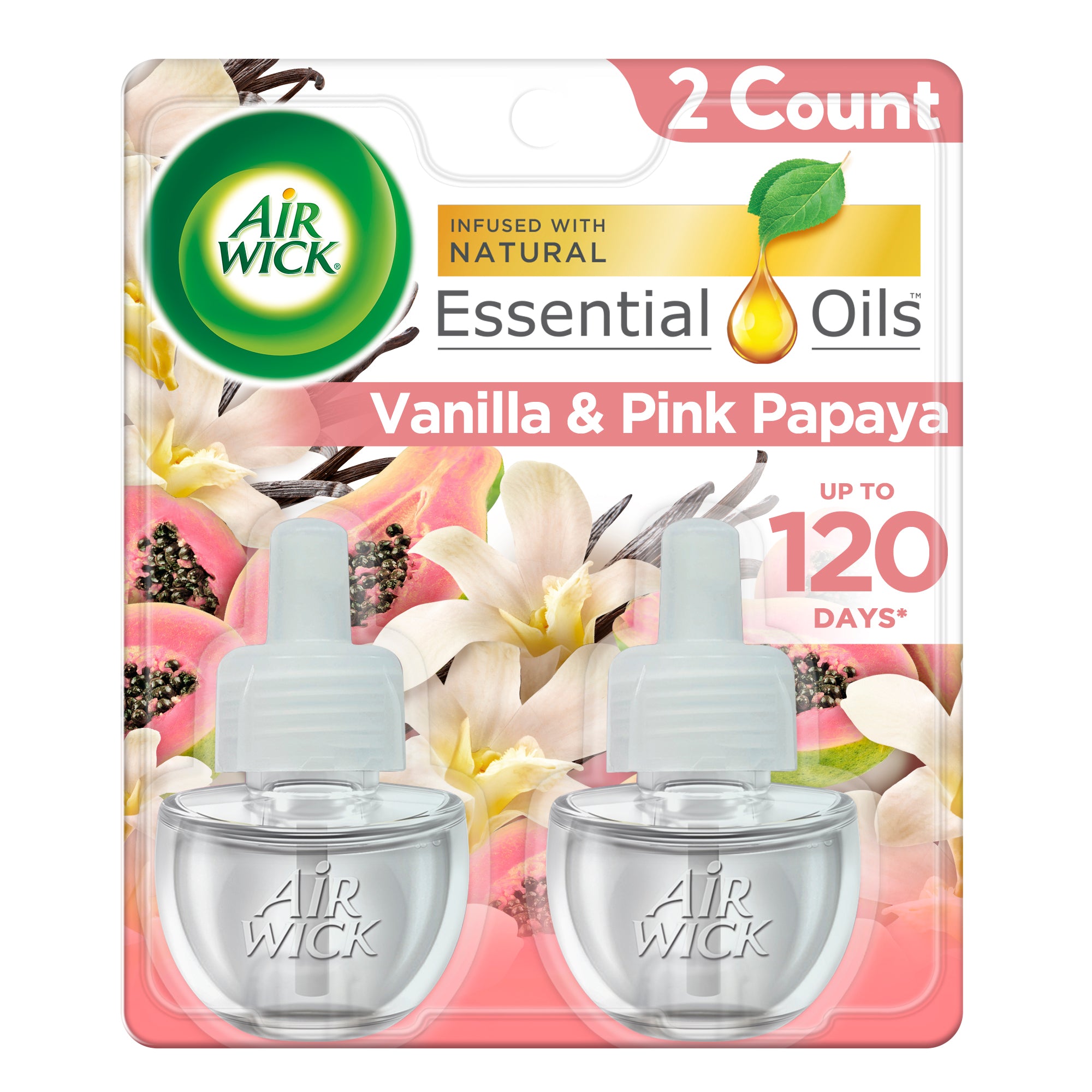 Plug in Scented Oil Refill, 2ct, Vanilla and Pink Papaya, Air Freshener, Essential Oils